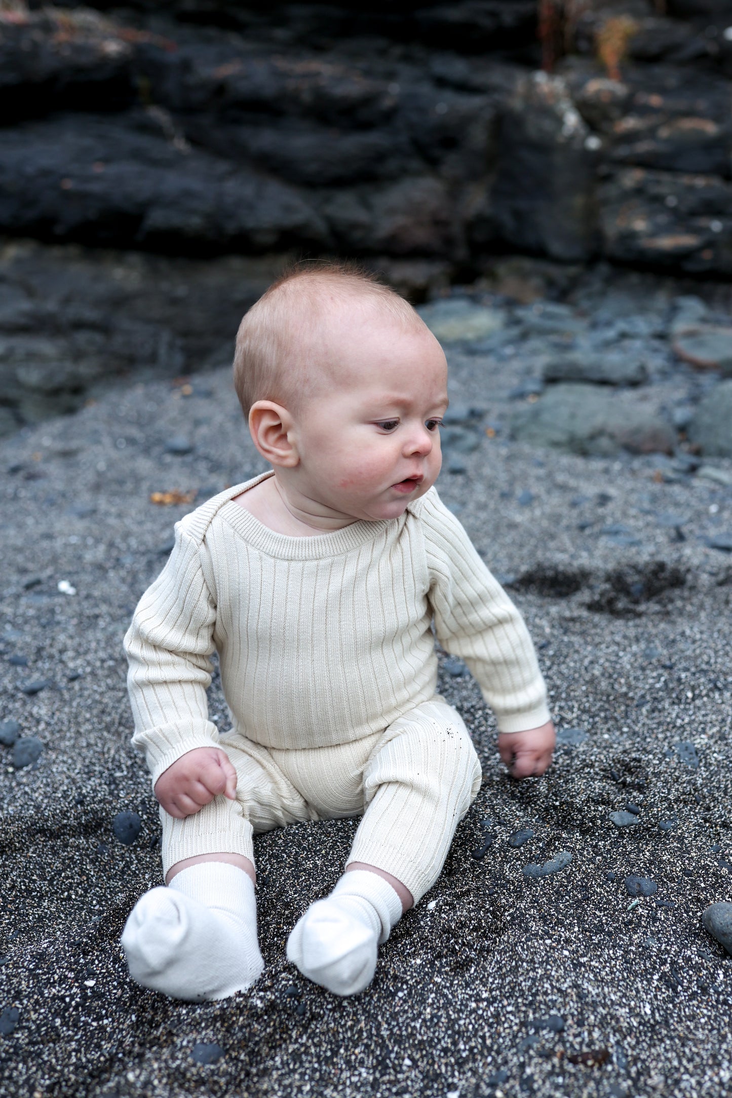 ORGANIC RIBBED LEGGINGS | PEBBLE