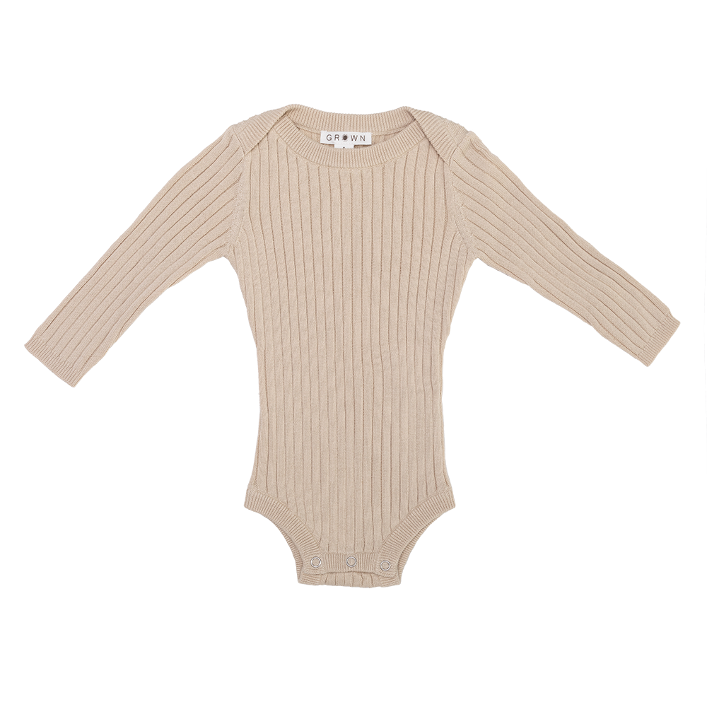 ORGANIC RIBBED BODYSUIT | PEBBLE