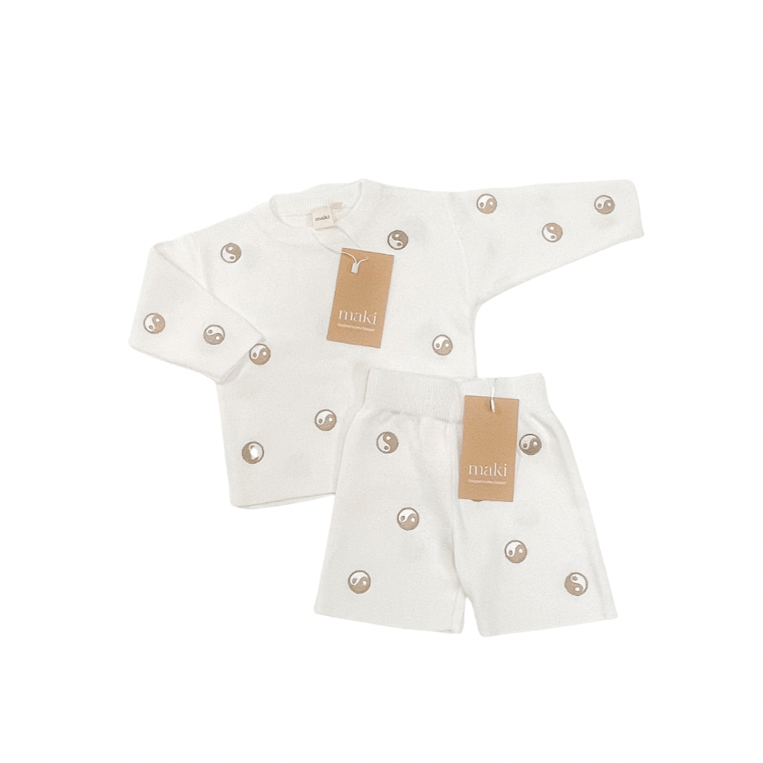 YIN YANG KNIT SHORTS SET | WHITE