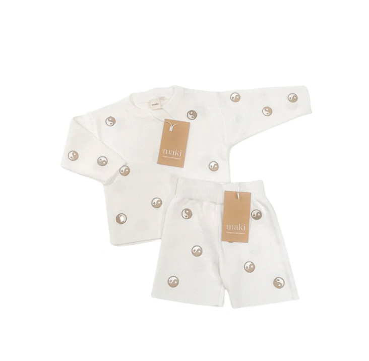 YIN YANG KNIT SHORTS SET | WHITE
