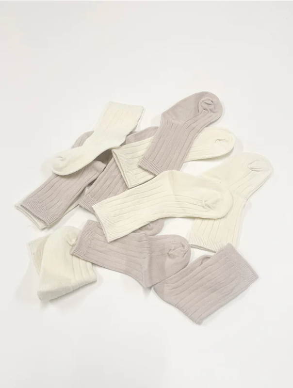 WIDE RIB SOCKS - 2 PACK | CREAM/FAWN