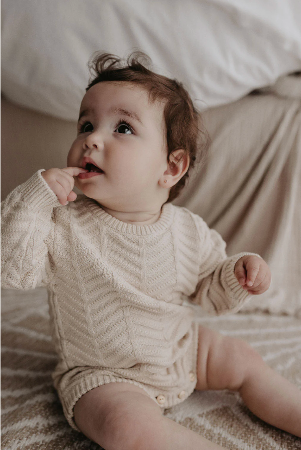 WAVE KNITTED ROMPER | ALMOND