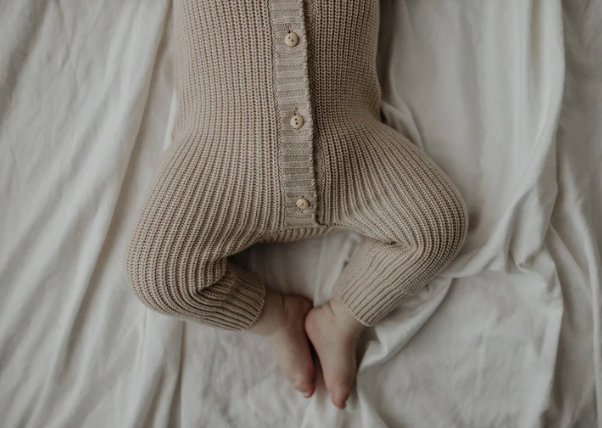KNITTED HEIRLOOM ROMPER | ALMOND