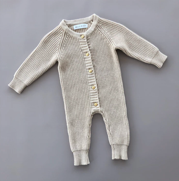 KNITTED HEIRLOOM ROMPER | ALMOND