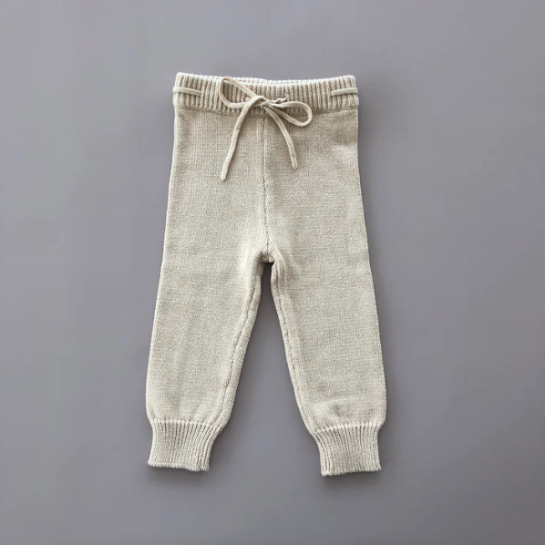 TIE UP KNITTED PANTS | ALMOND
