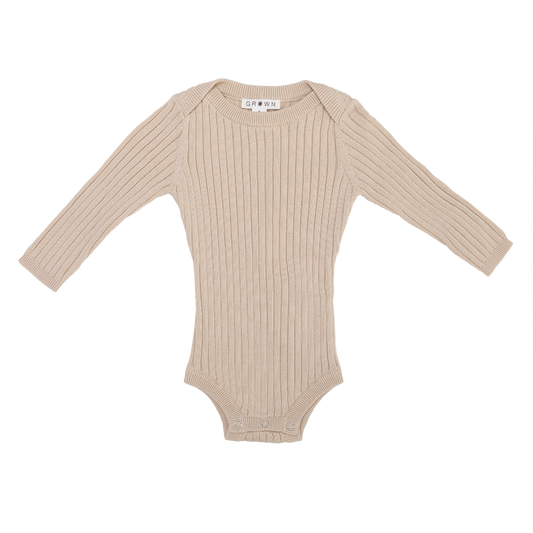 ORGANIC RIBBED BODYSUIT | PEBBLE