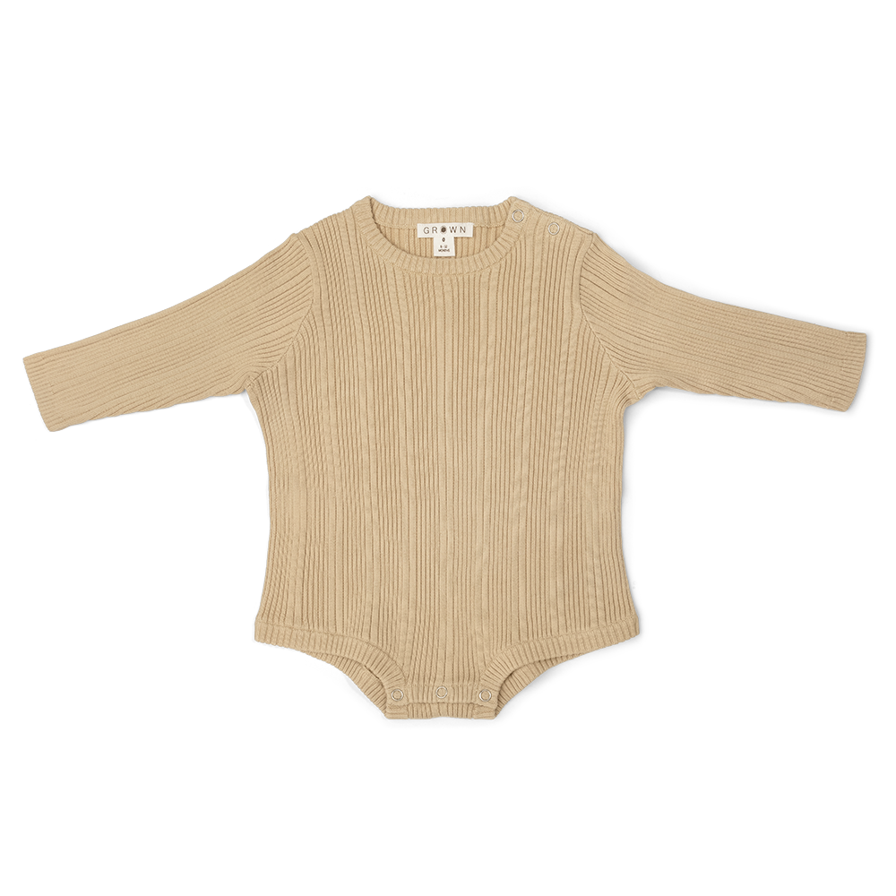 ORGANIC RIBBED ROMPER | OYSTER