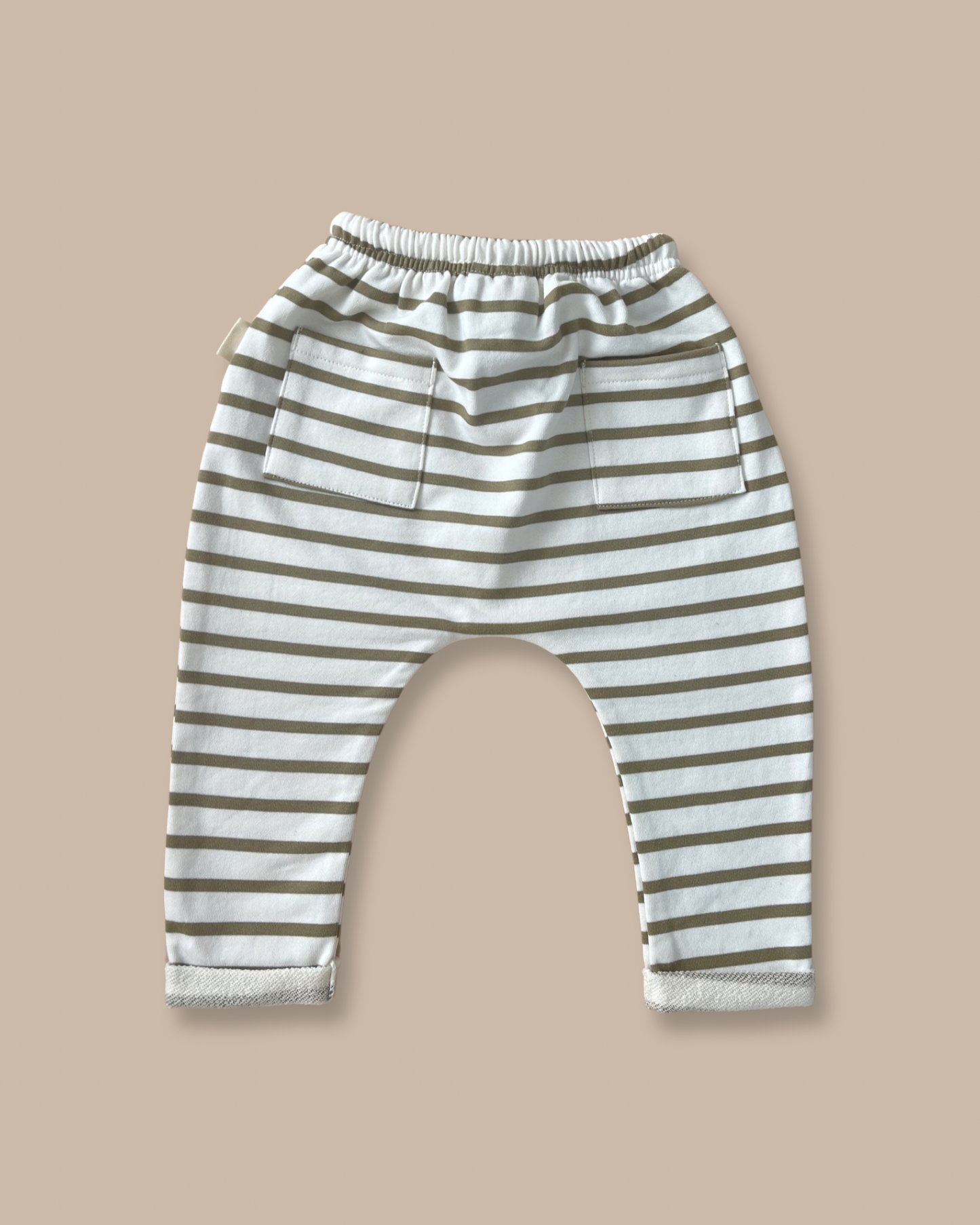 DROP CROTCH PANTS | GREEN TEA STRIPES